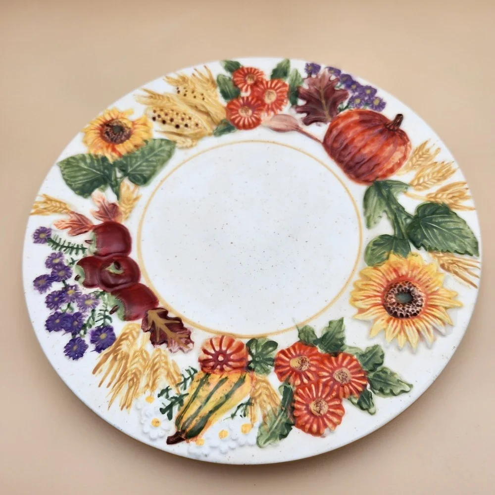 Yankee Candle Large Jar Plate Harvest Fall Thanksgiving Pumpkin Sunflower Corn